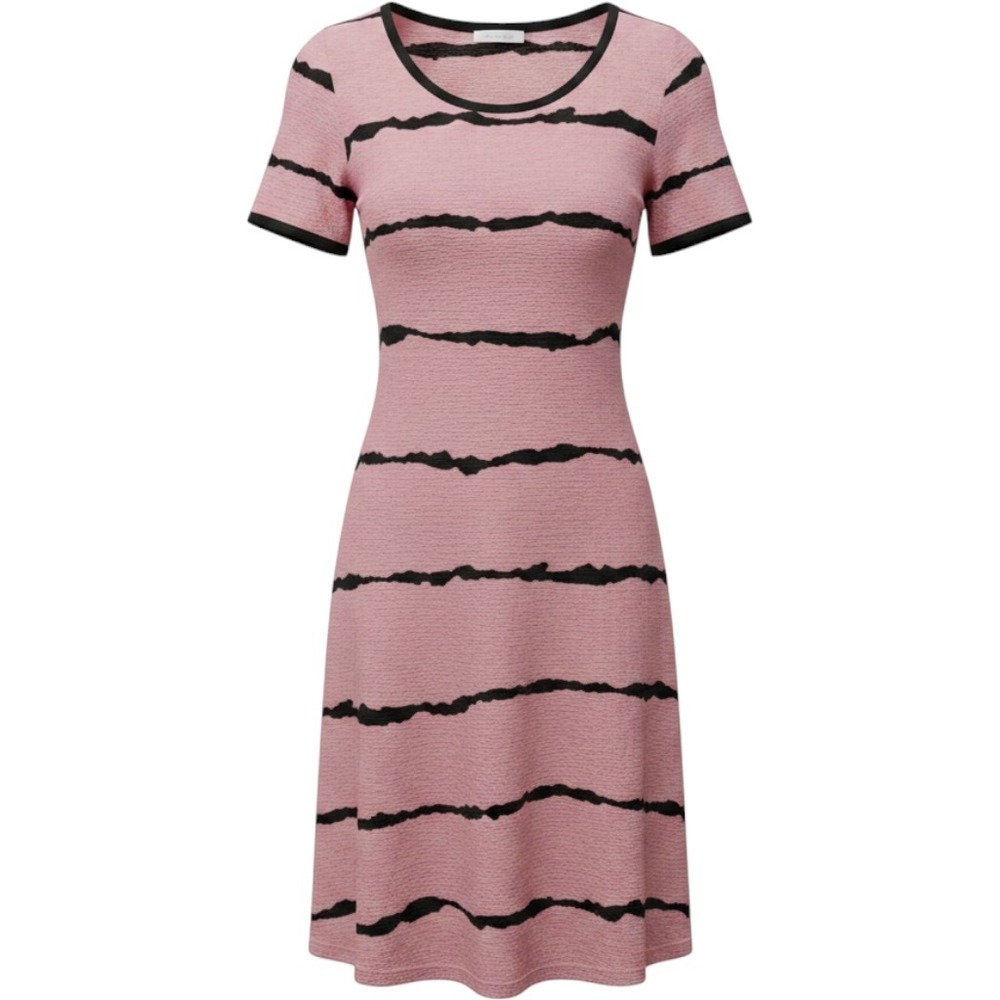DUSDIMON T-Shirt Dress Pink Black Striped Scoop Neck 2XL